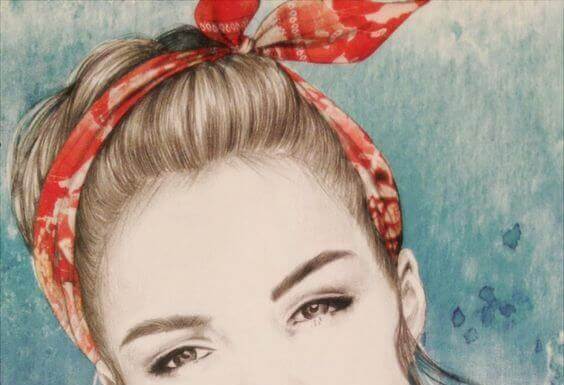 Com a venda dos olhos fiz um laço no cabelo